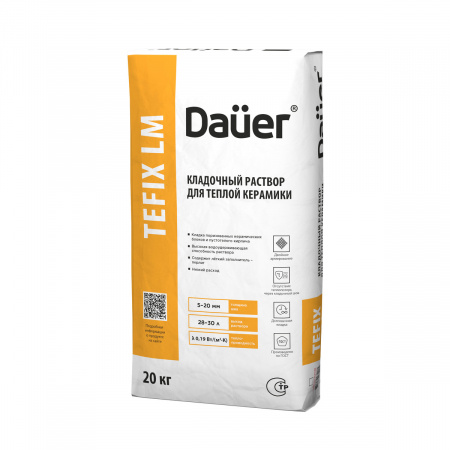 Теплоизоляционный кладочный раствор для теплой керамики Dauer TEFIX LM 20 кг